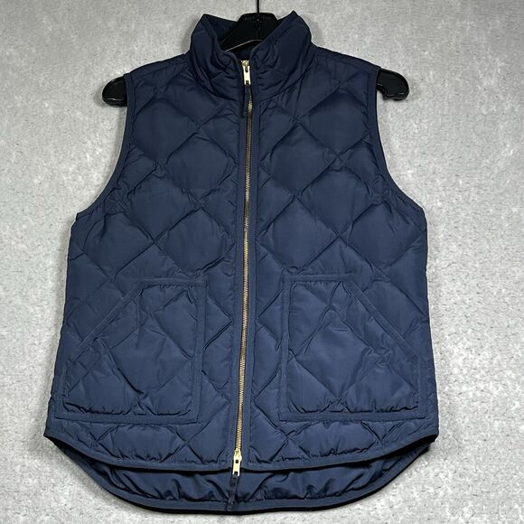 J Crew Vest Womens Small Blue Excursion Puffer Jacket Full Zip Quilted Down - Picture 1 of 11